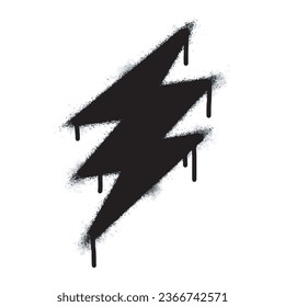 Símbolo de rayo eléctrico de graffiti pintado con aerosol aislado con fondo blanco. icono del rayo eléctrico del graffiti con aerosol sobre blanco y negro. Ilustración vectorial.