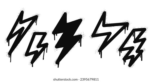 Spray painted graffiti Electric lightning flash, Lightning bolt in black over white. Drops of sprayed thunder bolt symbol. isolated on white background. vector illustration