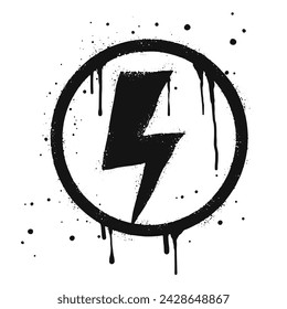 Spray painted graffiti Electric lightning flash, Lightning bolt in black over white. Drops of sprayed thunder bolt symbol. isolated on white background. vector illustration