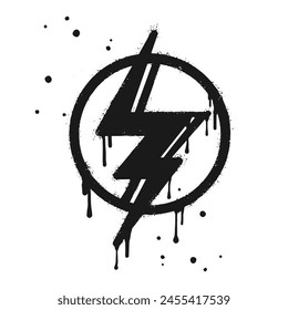 Spray painted graffiti Electric lightning flash, Lightning bolt in black over white. Drops of sprayed thunder bolt symbol. isolated on white background. vector illustration
