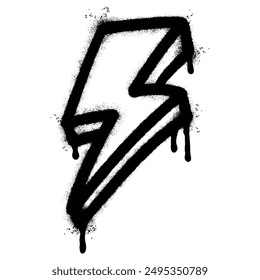 Spray Painted Graffiti electric lightning bolt symbol Sprayed isolated with a white background. graffiti electric lightning bolt icon   with over spray in black over white. Vector illustration.