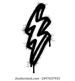 Spray Painted Graffiti electric lightning bolt symbol Sprayed isolated with a white background. graffiti electric lightning bolt icon   with over spray in black over white. Vector illustration.