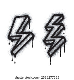 Spray Painted Graffiti electric lightning bolt symbol Sprayed isolated with a white background. graffiti electric lightning bolt icon with over spray in black over white.