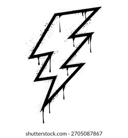 Spray pintado graffiti Flash eléctrico del relámpago, relámpago en negro sobre blanco. Gotas del símbolo rociado del perno del trueno. aislado en el fondo blanco. Ilustración vectorial