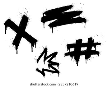 Spray painted graffiti element on set. letter X, hashtag. isolated on white background. vector illustration