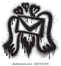 Spray Painted Graffiti envelope icon with sprayed wings isolated on white background.