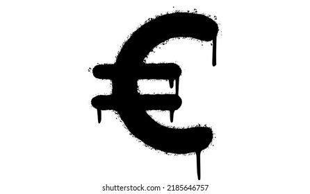 Spray Painted Graffiti Euro icon Sprayed isolated with a white background. graffiti Currency icon with over spray in black over white. Vector illustration.