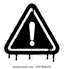Spray Painted Graffiti exclamation icon Sprayed isolated with a white background. graffiti caution icon with over spray in black over white. Vector illustration.