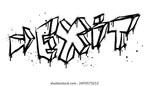 Spray painted graffiti Exit word in black over white. Drops of sprayed Exit words. isolated on white background. vector illustration