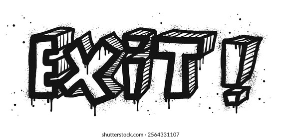 Spray painted graffiti Exit word in black over white. Drops of sprayed Exit words. isolated on white background. vector illustration