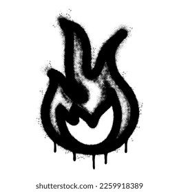 Graffiti pintado con aerosol Icono de la llama del fuego Rociado aislado con fondo blanco. graffiti Icono de llama de fuego con aerosol sobre negro 