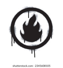 Spray Painted Graffiti Fire flame icon Sprayed isolated with a white background. graffiti Fire flame icon with over spray in black over 