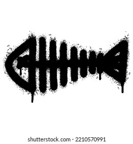 Spray Painted Graffiti Fish bone icon Sprayed isolated with a white background. graffiti Fish bone symbol with over spray in black over white. Vector illustration.