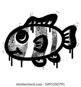 Spray Painted Graffiti Fish icon Sprayed isolated with a white background.