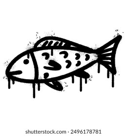 Icono pintado del pez del graffiti rociado aislado con un fondo blanco.