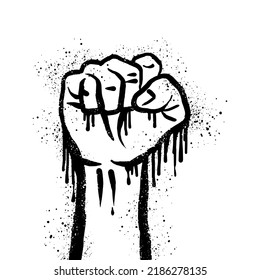 Spray painted graffiti fist hand on black over white. Demonstration, protest drip symbol. isolated on white background. vector illustration