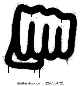 Spray Painted Graffiti fist hand icon Sprayed isolated with a white background. graffiti fist power symbol with over spray in black over white.