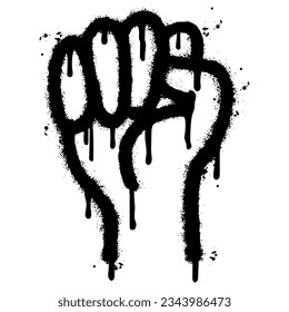 Spray Painted Graffiti fist hand icon Sprayed isolated with a white background. graffiti fist power symbol with over spray in black over white.