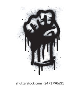 Spray Painted Graffiti fist hand icon Sprayed isolated with a white background. graffiti fist power symbol with over spray in black over white.