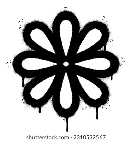 Spray Painted Graffiti flower icon Sprayed isolated with a white background. graffiti flower symbol with over spray in black over white. 