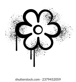 Spray painted graffiti flower isolated on white background. Black and White street art style element. Urban style vector illustration