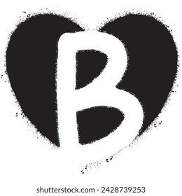Spray Painted Graffiti font B  inside heart isolated with a white background.