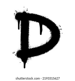 Spray Painted Graffiti font D Sprayed isolated with a white background. graffiti font D with over spray in black over white. Vector illustration.