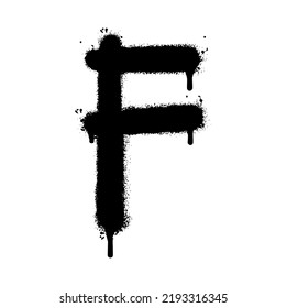 Spray Painted Graffiti font F Sprayed isolated with a white background. graffiti font F with over spray in black over white. Vector illustration.