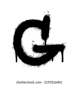 Spray Painted Graffiti font G Sprayed isolated with a white background. graffiti font G with over spray in black over white. Vector illustration.