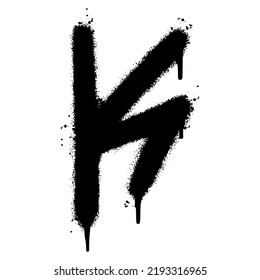 Spray Painted Graffiti font K Sprayed isolated with a white background. graffiti font K with over spray in black over white. Vector illustration.