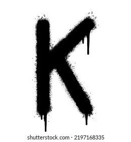 Spray Painted Graffiti font K Sprayed isolated with a white background. graffiti font K with over spray in black over white. Vector illustration.