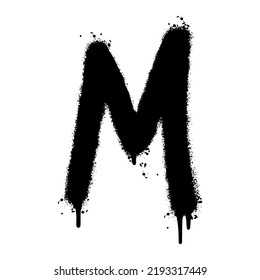 Spray Painted Graffiti font M Sprayed isolated with a white background. graffiti font M with over spray in black over white. Vector illustration.