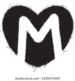 Spray Painted Graffiti font M inside heart isolated with a white background.