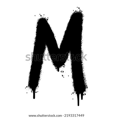 Spray Painted Graffiti font M Sprayed isolated with a white background. graffiti font M with over spray in black over white. Vector illustration.