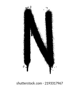 Spray Painted Graffiti font N Sprayed isolated with a white background. graffiti font N with over spray in black over white. Vector illustration.