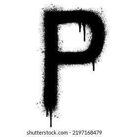 Spray Painted Graffiti font P Sprayed isolated with a white background. graffiti font P with over spray in black over white. Vector illustration.