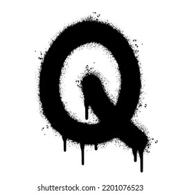 Spray Painted Graffiti font Q Sprayed isolated with a white background. graffiti font Q with over spray in black over white. Vector illustration.