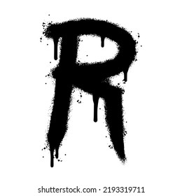 Spray Painted Graffiti font R Sprayed isolated with a white background. graffiti font R with over spray in black over white. Vector illustration.