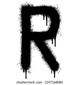 Spray Painted Graffiti font R Sprayed isolated with a white background. graffiti font R with over spray in black over white. Vector illustration.