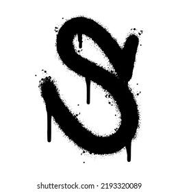 Spray Painted Graffiti font S Sprayed isolated with a white background. graffiti font S with over spray in black over white. Vector illustration.