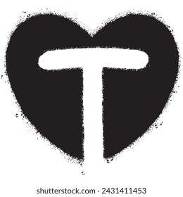 Spray Painted Graffiti font T inside heart isolated with a white background.