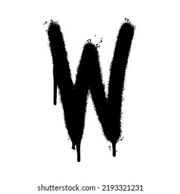 Spray Painted Graffiti font W Sprayed isolated with a white background. graffiti font W with over spray in black over white. Vector illustration.