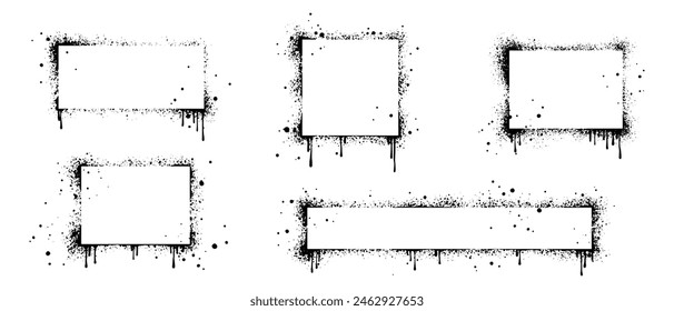 Spray painted graffiti frames for text box in black over white. stencils border. isolated on white background. vector illustration