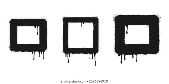 Spray painted graffiti frames for text box in black over white. stencils border. isolated on white background. vector illustration