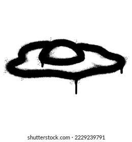 Spray Painted Graffiti Fried egg icon Sprayed isolated with a white background. graffiti Fried egg symbol with over spray in black over white. Vector illustration.