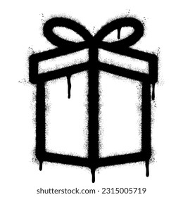 Spray Painted Graffiti Gift box icon Sprayed isolated with a white background. graffiti Gift box symbol with over spray in black over white.