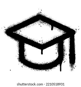 Spray Painted Graffiti Graduation Hat icon Sprayed isolated with a white background. graffiti Graduate symbol with over spray in black over white. Vector illustration.