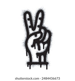 Spray Painted Graffiti Hand gesture V sign for victory icon Sprayed isolated with a white background. graffiti Hand gesture V sign for peace symbol with over spray in black over white.
