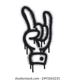 Spray Painted Graffiti Hand gesture metal finger sign for victory icon Sprayed isolated on white background. two finger graffiti for metal symbol with overspray in black on white.

