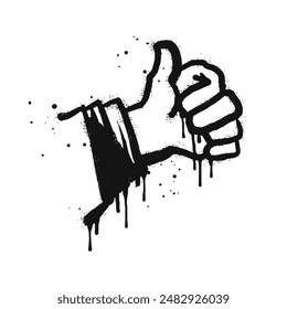 Spray painted graffiti Hand like sign in  black over white. thumbs up drip symbol. isolated on white background. vector illustration